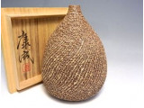 人間国宝 松井康成作 練上嘯裂文小壷 笠間焼