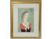 藤田嗣治 木版画「赤いショールの女」