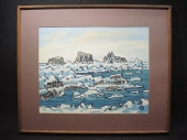 坂本直行　水彩画「流氷(ウトロ)」