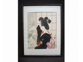 伊東深水　木版画「雪」