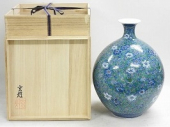 村上玄輝　灰濃鉄仙花鳥図花瓶