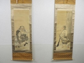 竹内栖鳳　掛軸「寒山拾得図」