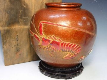 安藤重兵衛の七宝焼『鎚起七宝海辺花瓶』