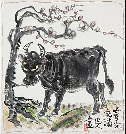 白梅青牛図