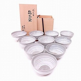 刷毛目数茶碗10客揃