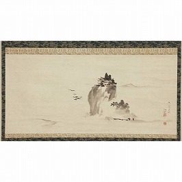 水畔山水大幅