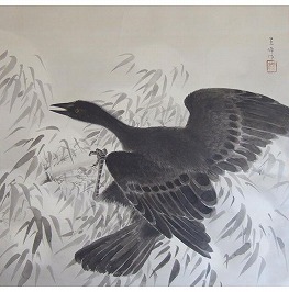 雪中竹鳥図