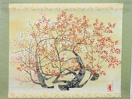 前田青邨 掛軸「紅白梅」