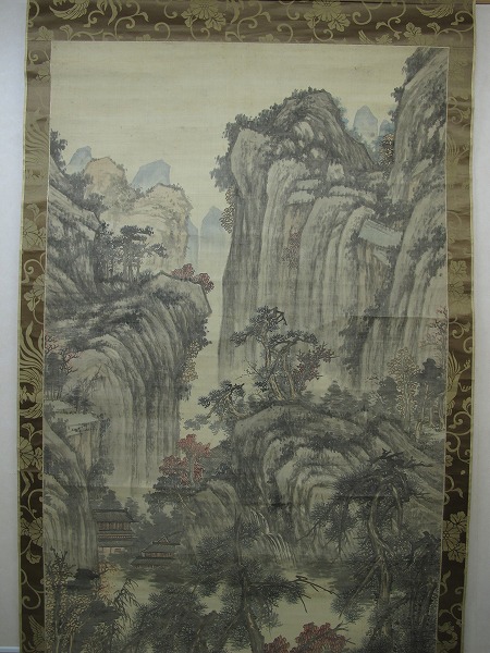 清朝画家 萬上遴 大幅『秋景高遠山水図』