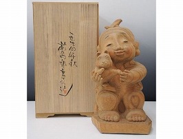 前島秀章 木彫置物「小さな友情」