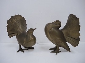 ブロンズ像一双 鳩 津田信夫