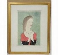 藤田嗣治 木版画「赤いショールの女」