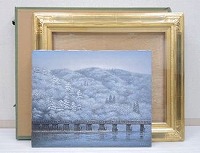 酒井英利 肉筆油彩画「嵐山雪景」