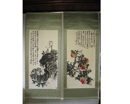 『桃』・『荷花』 双幅対 趙雲壑画 