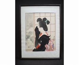伊東深水 木版画「雪」