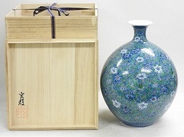 村上玄輝 灰濃鉄仙花鳥図花瓶