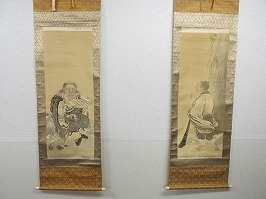 竹内栖鳳　掛軸「寒山拾得図」